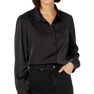 Lucyswhims Button Front Shirt Womens Small Black New Silky